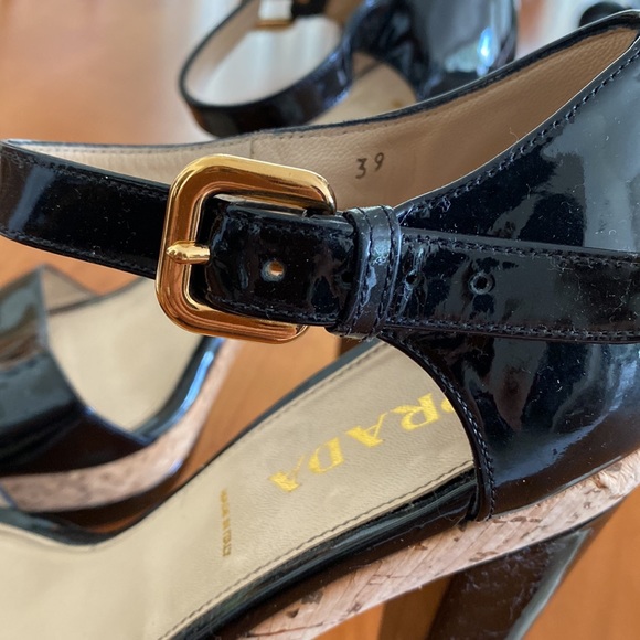 Prada - Black Patent Leather Cork Platform Heel (EU 39 / US 8.5) - Picture 11 of 13